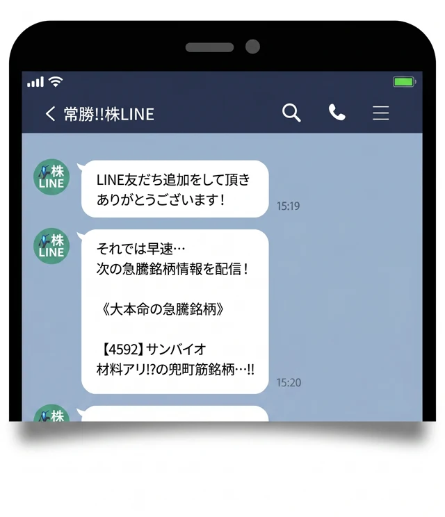 LINEでマーケットレポートが配信されるスマートフォン画面